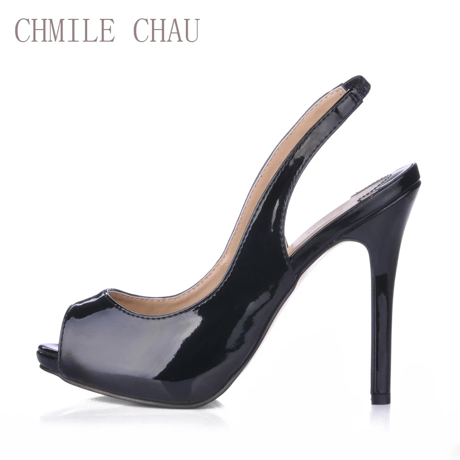 CHMILE CHAU Sexy Dress Party Shoes Women Peep Toe Stiletto High Heels Sling Back Ladies Pumps Zapatos Mujer Plus Sizes 10 S1