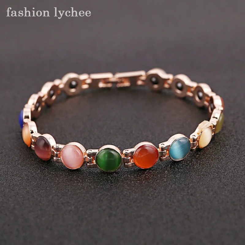 Модный магнитный браслет lychee для ухода за здоровьем, многоцветный, женские камни «кошачий глаз», красивый женский браслет, ювелирные изделия, аксессуары