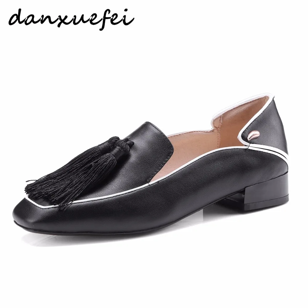 

3 Color plus size women's genuine leather fringe slip-on flats brand designer square toe leisure espadrilles comfortable shoes