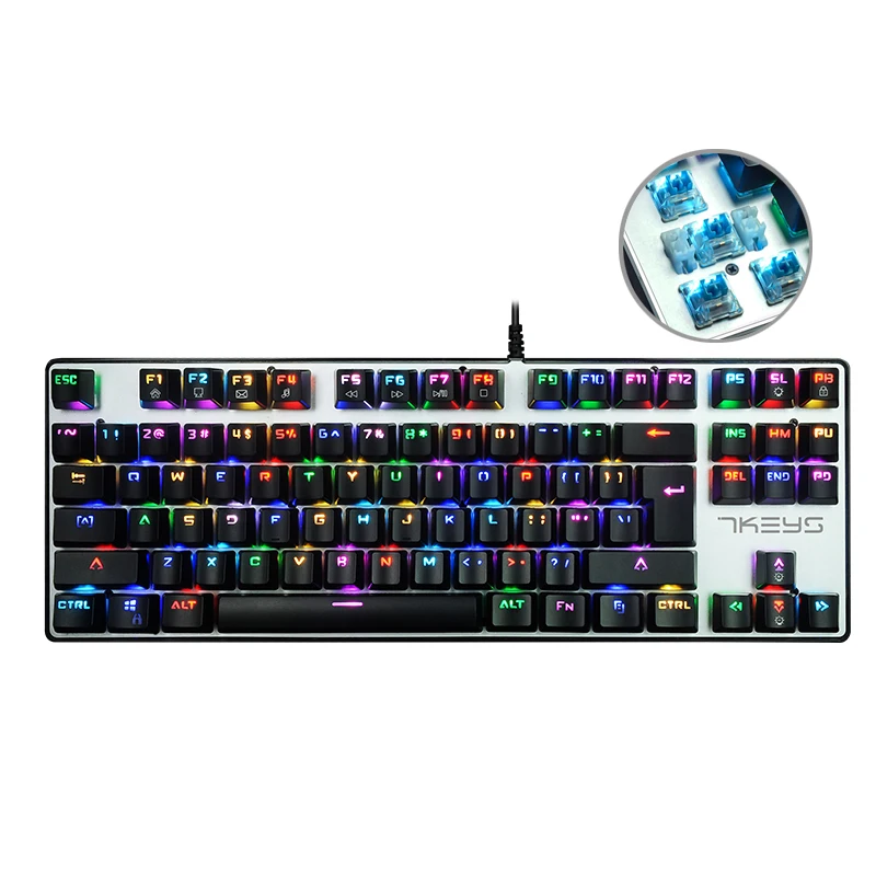 

Wired USB Mechanical Gaming Keyboard RGB 87 keys Portable Blue Switch Gaming LED Backlit Keyboard For PUBG Game Russian sticker