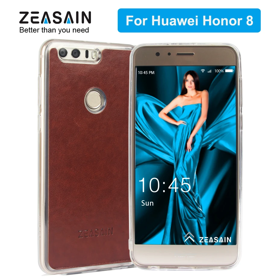 

Original ZEASAIN Transparent Back Cover Case for Huawei Honor 8 Honor8 Flexible Skin PU Leather Clear TPU Shell Capa
