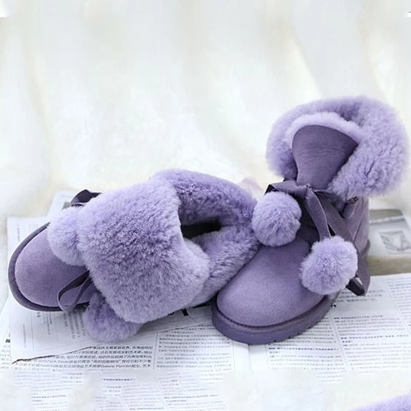 UVWP/Новые модные женские зимние ботинки; теплые шерстяные ботинки; зимние ботинки из натурального меха; женские ботинки из натуральной овечьей кожи - Цвет: Purple