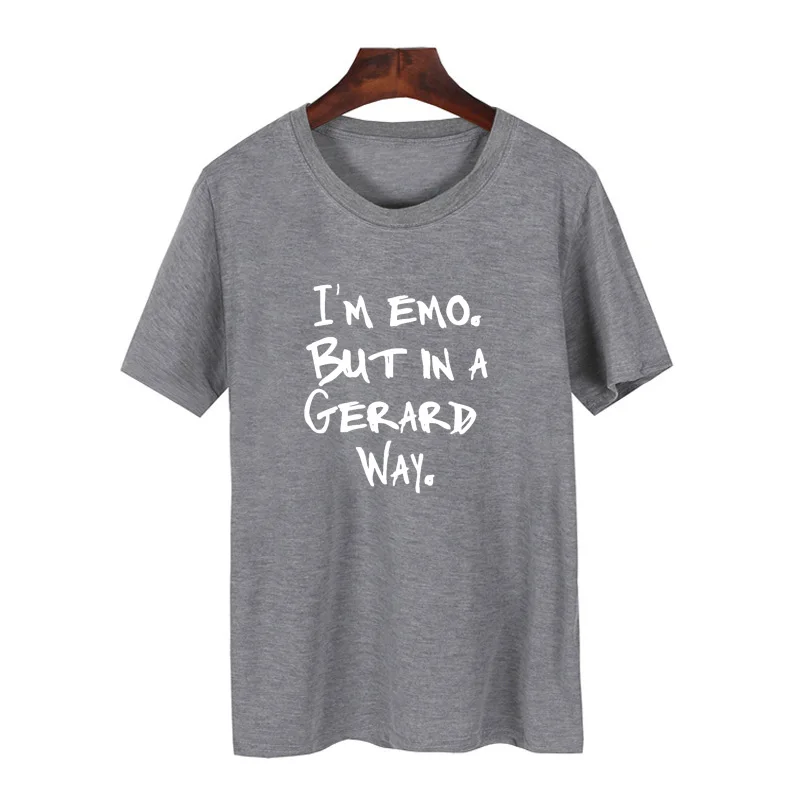 I'M Emo But In A Gerard Way футболка для женщин Harajuku круглый вырез хлопок короткий рукав лето забавная музыка футболка Mcr группа Fan Pun Топы - Цвет: gray