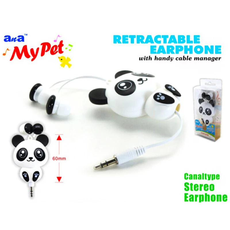 Chiclits In-Ear Earphones Cartoon Panda Cheese Cat Chi Sweet Home Headphones Retractable Automatic Headphones for Iphone Android3