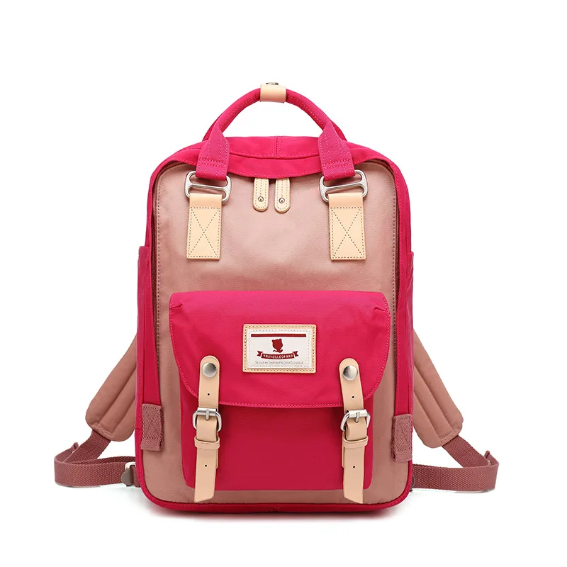 Студенческий холщовый рюкзак для подростков, многоцветной женский рюкзак для путешествий, модный рюкзак с принтом для девочек - Цвет: Light Red