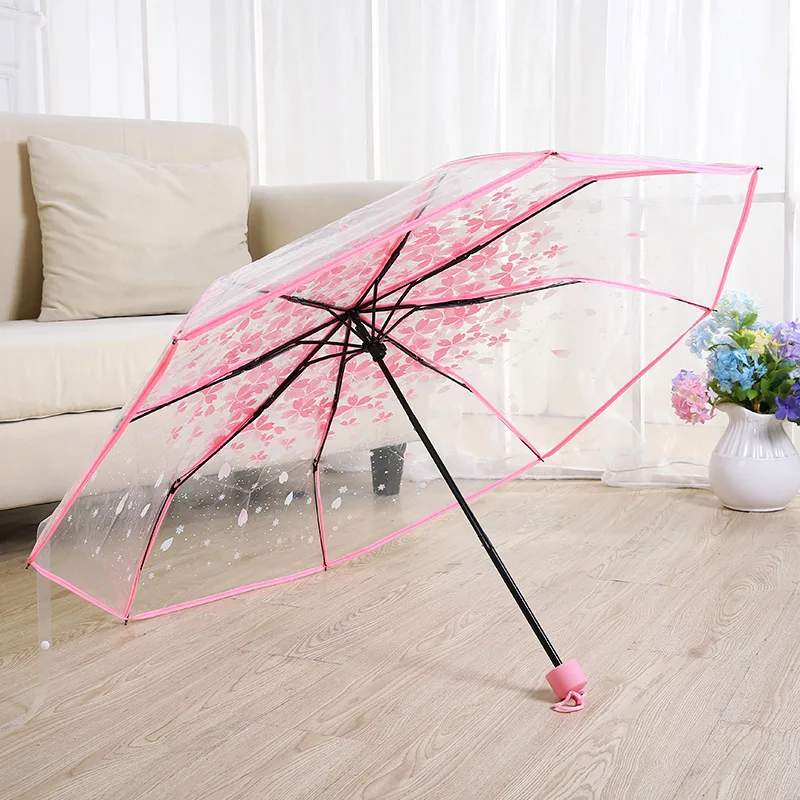 Japan style Sakura Flower Transparent Umbrella Girls Women Rain
