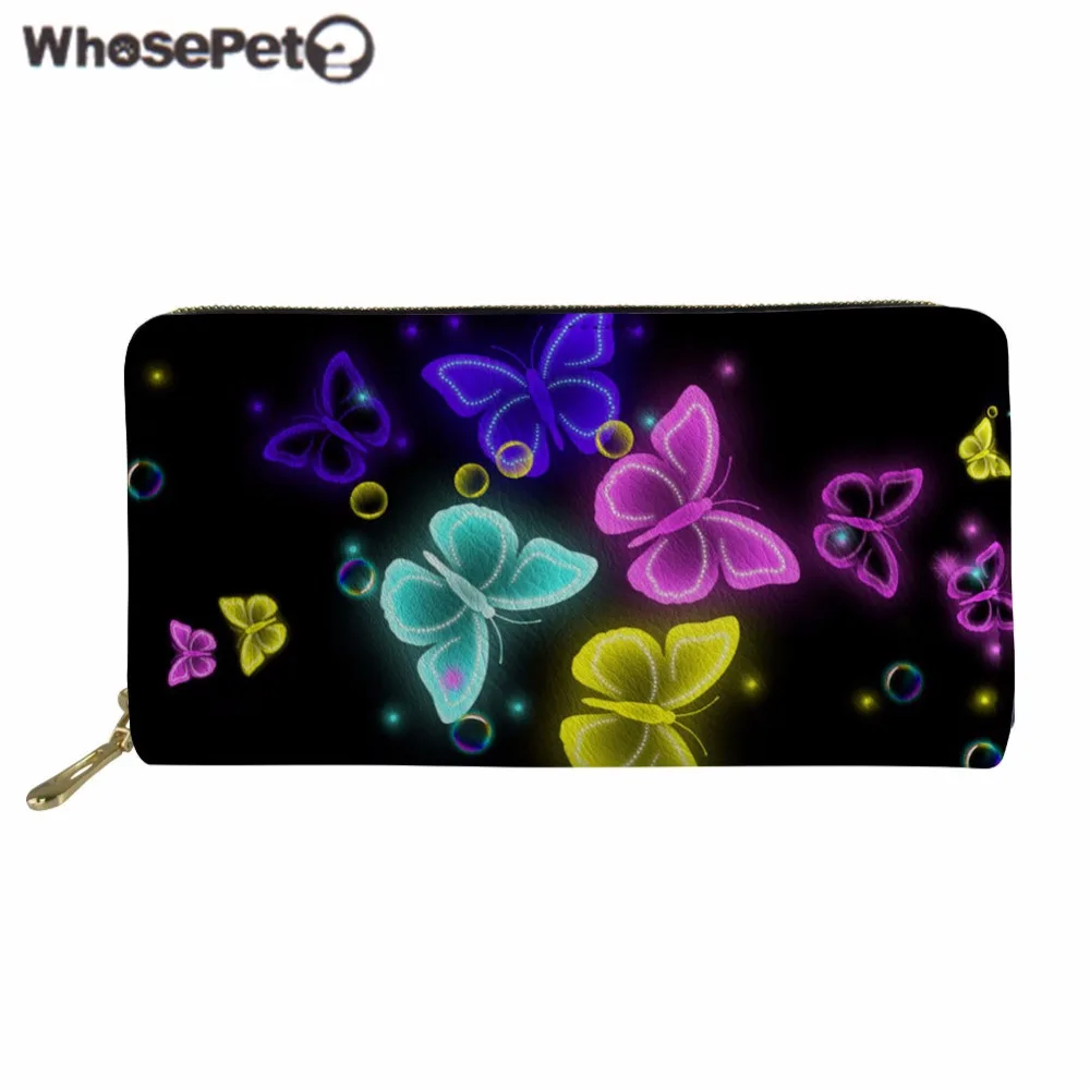 

WHOSEPET Women Purse Colorful Butterfly Print PU Leather Wallet Zipper Organizer Wallets Long Style Cion Pursse Female Money Bag