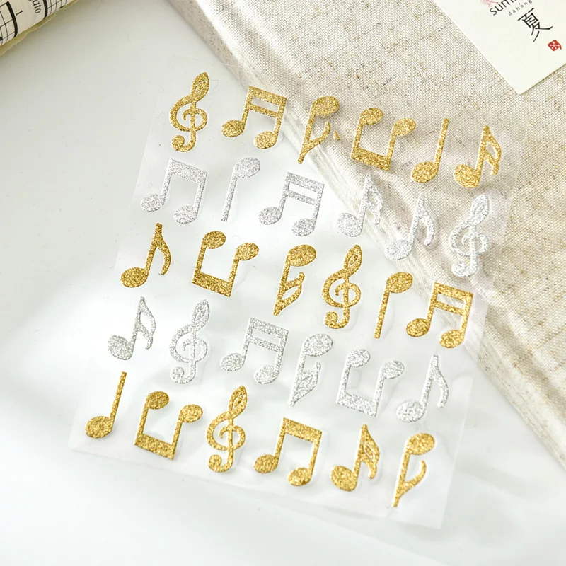 

Original Gold Powder musical note silver music notation Decoration Sticker DIY Bulletjournal Scrapbooking Planner Junk Journal