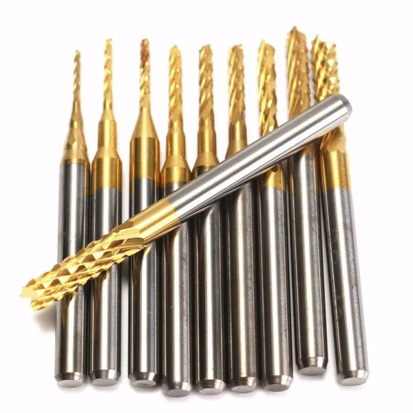 

10Pcs/Box 1/8'' 0.8-3.175mm PCB Drill Bit Engraving End Mill Milling Cutter Carbide