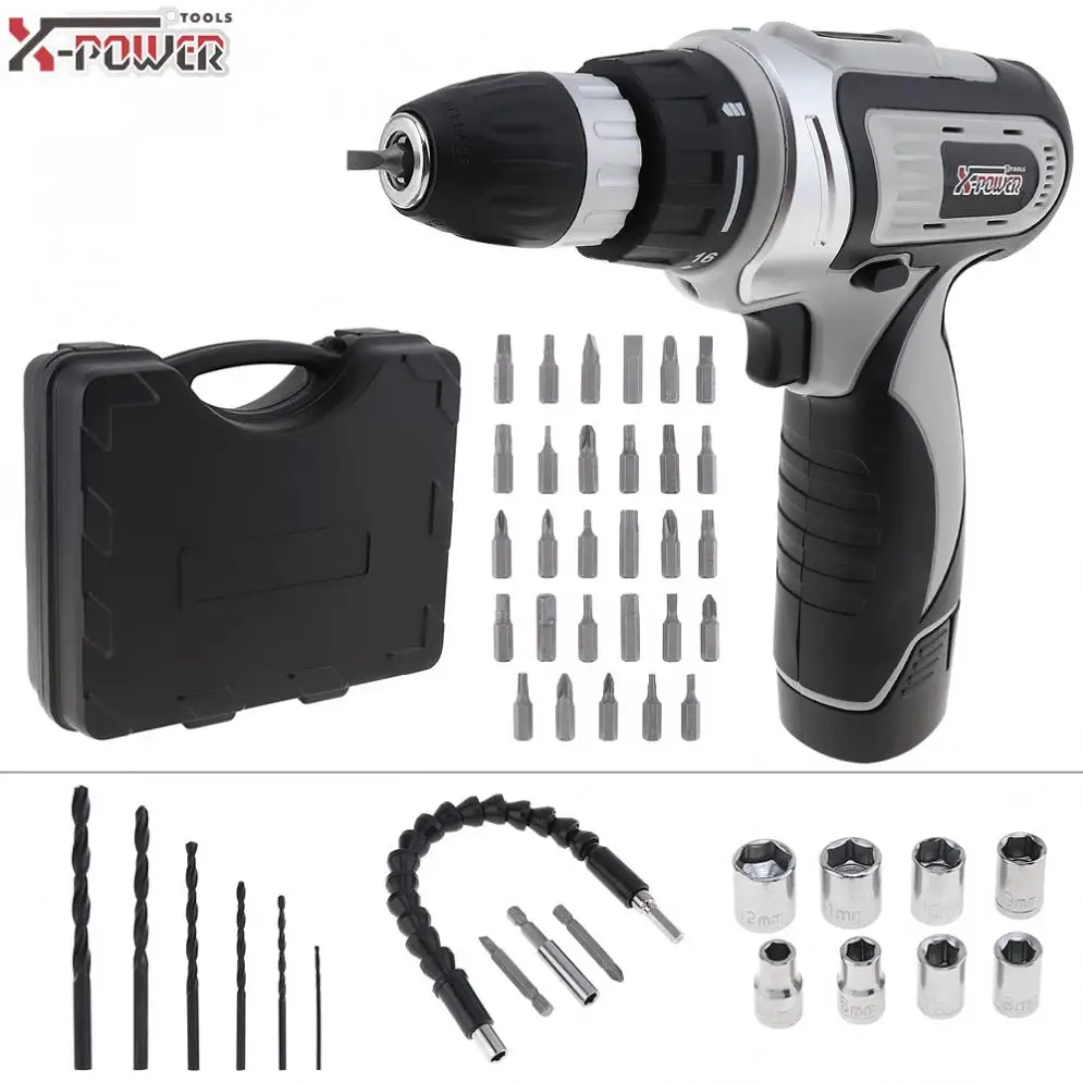 

SetHandling Screws/Punching AC 100 - 240V Cordless 12V Electric Drill / Screwdriver with Li-ion Battery and 47pcs Accessories