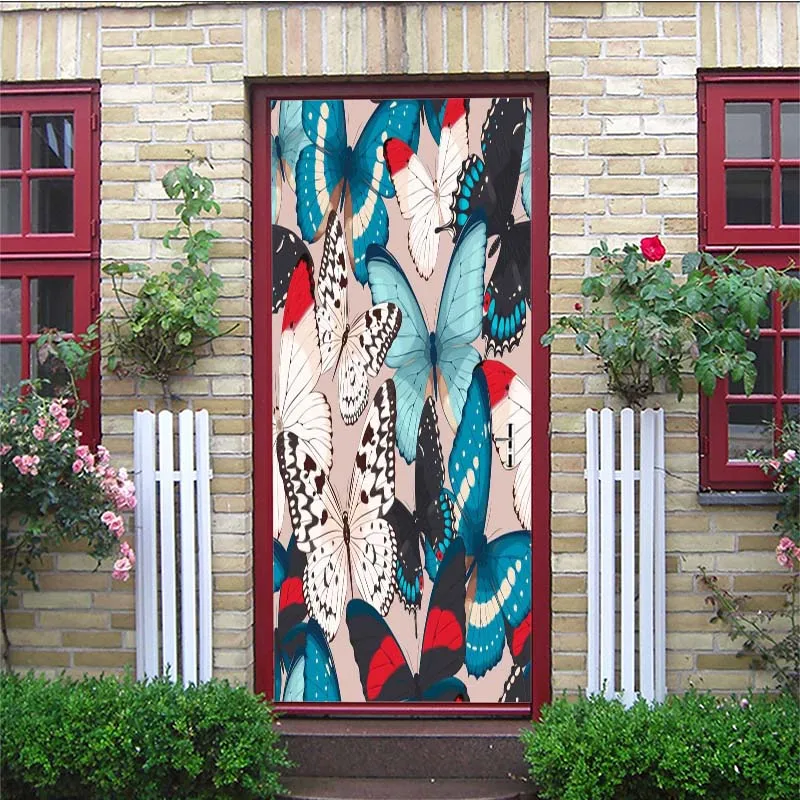 3D шаблон дверь крыло бабочки стикер для спальни Гостиная Искусство ПВХ водонепроницаемая наклейка двери наклейки-покрытие portes JUN19