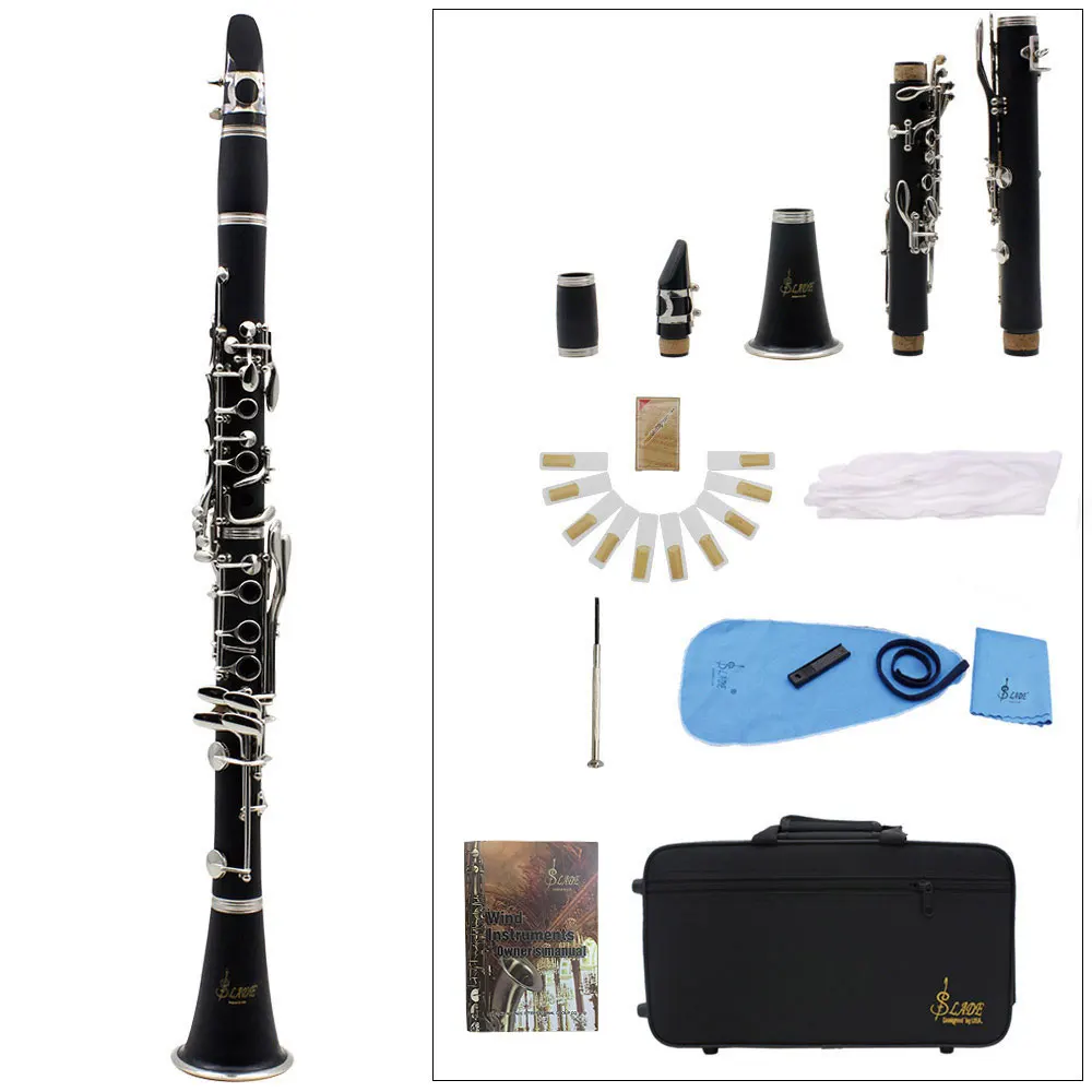 

Clarinet ABS 17 Key bB Flat Soprano Binocular Clarinet with User's manual 10 Reeds Cleaning Cloth Gloves Screwdriver Padded Case
