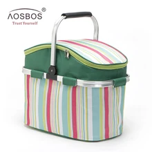 Aosbos Складная полосатая сумка для обеда, термоизолированная большая сумка для пикника, контейнер для еды, корзина для хранения, переносные сумки Оксфорд охлаждающий