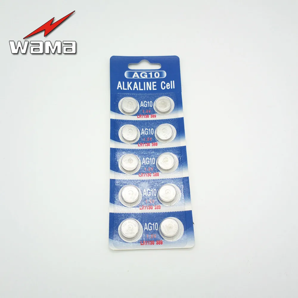 10x wama ag10 lr1130 389 390 1.5 فولت بطاريات القلوية خلية زر كوين البطارية بالجملة المتاح حاسبة اللعب