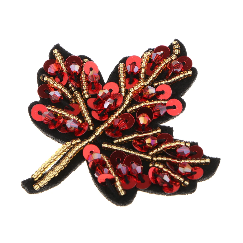 Embroidery Sequined Maple Leaf Patches for Jeans Jackets Clothing Stitching DIY Art Crafts, 7 Colors