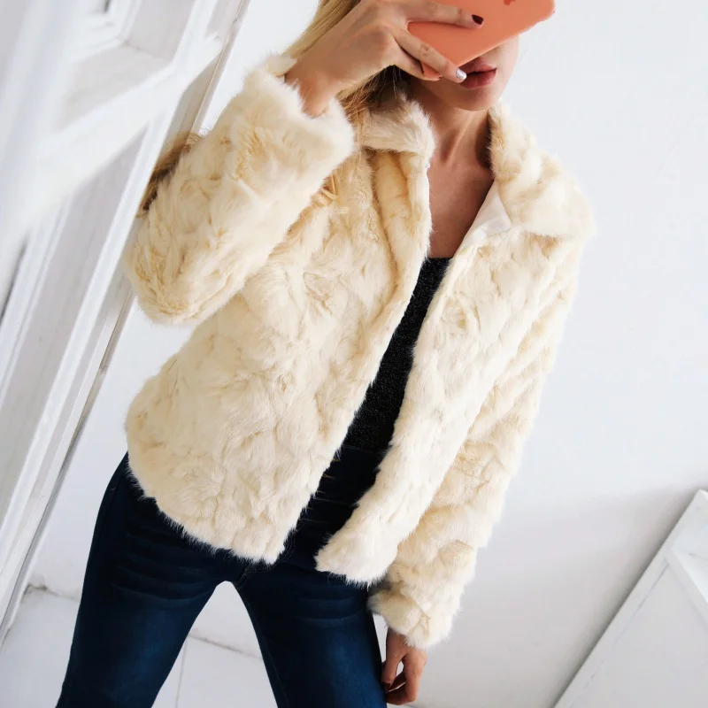 Autumn Winter Warm Lapel Faux Fur Coat Women 2018 Soft