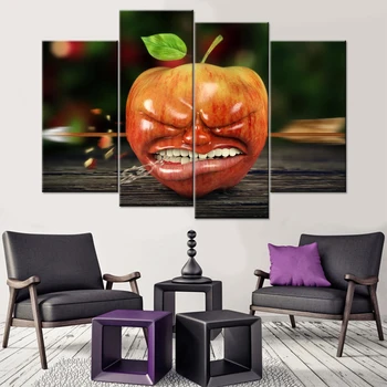 

Art Canvas Pictures Home Decor 4 Panels An Apple With A Face Poster Modular Wall For Living Room Framework HD Prints Painting