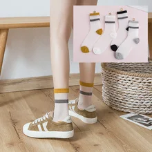 Женские носки Новая мода 1 пара цветов женские модные длинные полосатые носки для женщин дышащие прозрачные серебряные шелковые корейские