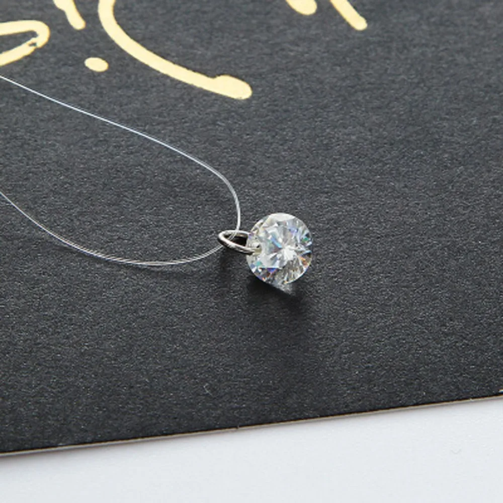 Серебряное блестящее ожерелье из циркона невидимая прозрачная леска кулон с