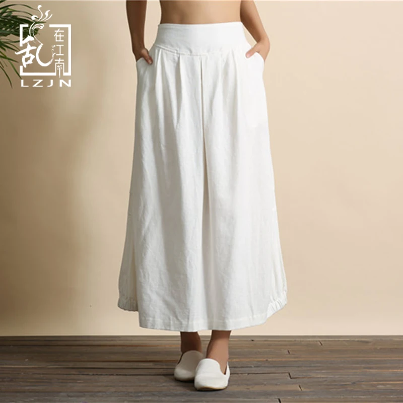 LZJN оригинальная белая длинная юбка, трендовая летняя Осенняя женская льняная юбка с карманами и эластичной резинкой на талии, красная юбка, Saias Jupe Femme