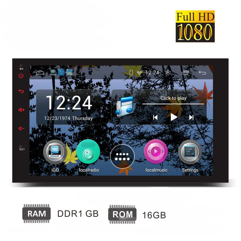 7 2din head unit Quad core car radio Android 1080P GPS WiFi USB Navigation Bluetooth AM