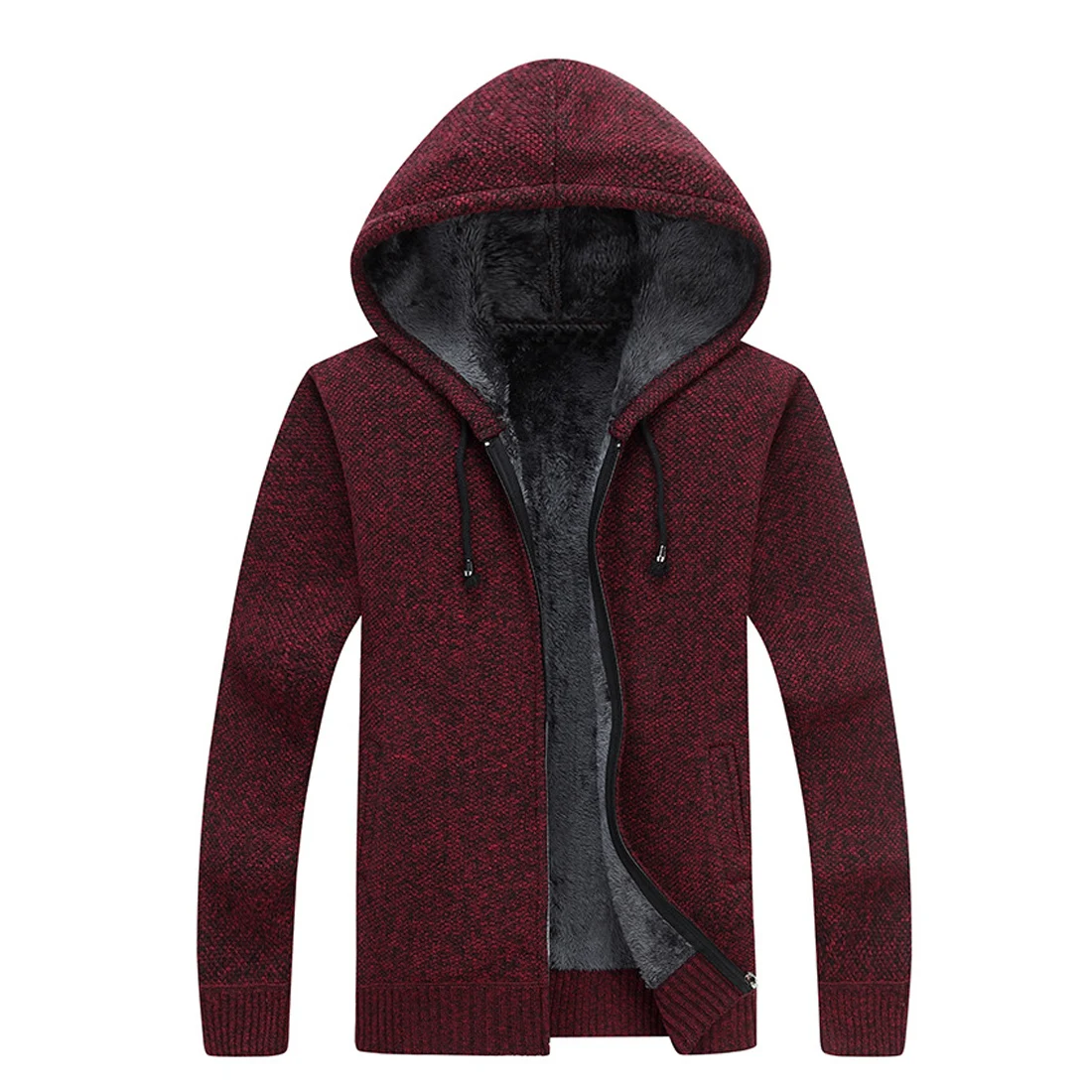men's knitted thicken hood sweater casual keep warm cardigan