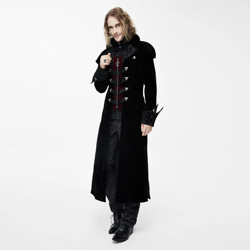 Модные осенне зимние готические мужские Длинные куртки Devil черные красные теплые