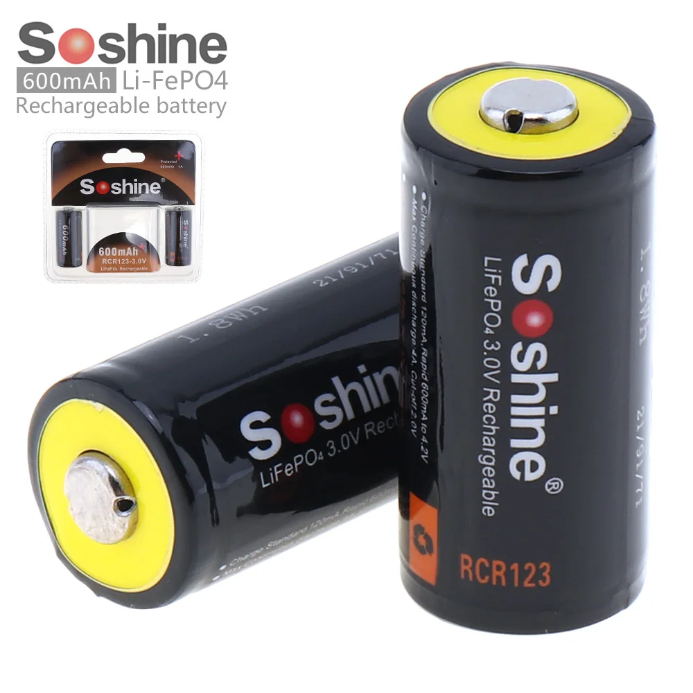 2 шт./компл. Soshine 3 в RCR123 16340 600 мАч LiFePO4 аккумуляторная батарея с защищенной печатной