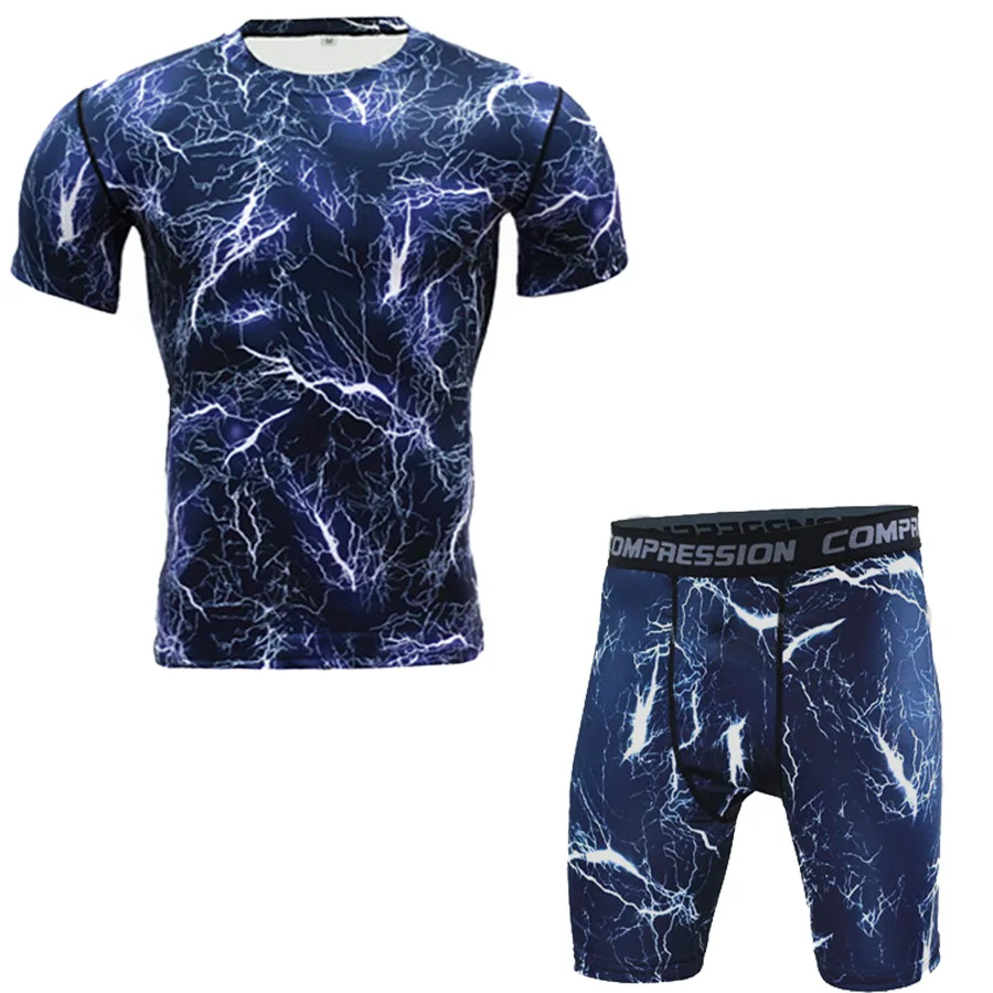 

ZYMFOX Yoga Sets Gym men's Sport Suites Tights Fitness Training Jogging Yoga Sets Men Sports Short Sleeve Running Tights 2pcs