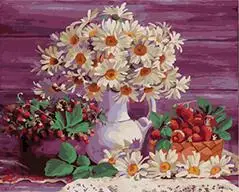 MaHuaf-W132 Strawberry and chamomile painting by numbers on canvas hand painted DIY oil digital paint by number 