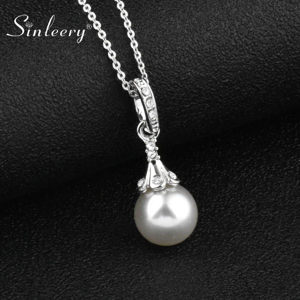 

SINLEERY Elegant Simulated Gray White Pearl Pendant Necklace Female Silver Color Chain Bridal Wedding Necklace Jewelry XL657 SSH