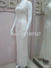 Mermaid V Neck Appliqued Beaded Wedding Dress Real Photo Sweep Train Lace Up Back White Vestido De Novia Sirena 2016 AS18