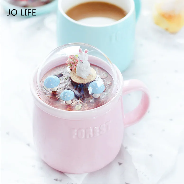 

JO LIFE Home Creative Milk Coffee Mug Forest Micro Landscape Animal 400ml Ceramic Cup