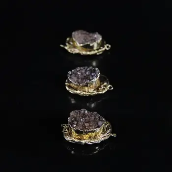 

5pcs,Gold nest Wire Wrapped Natural Agates Slice Connector,Brown Coated Titanium Geode Bird nest Slab Pendant DIY Bracelet Craft
