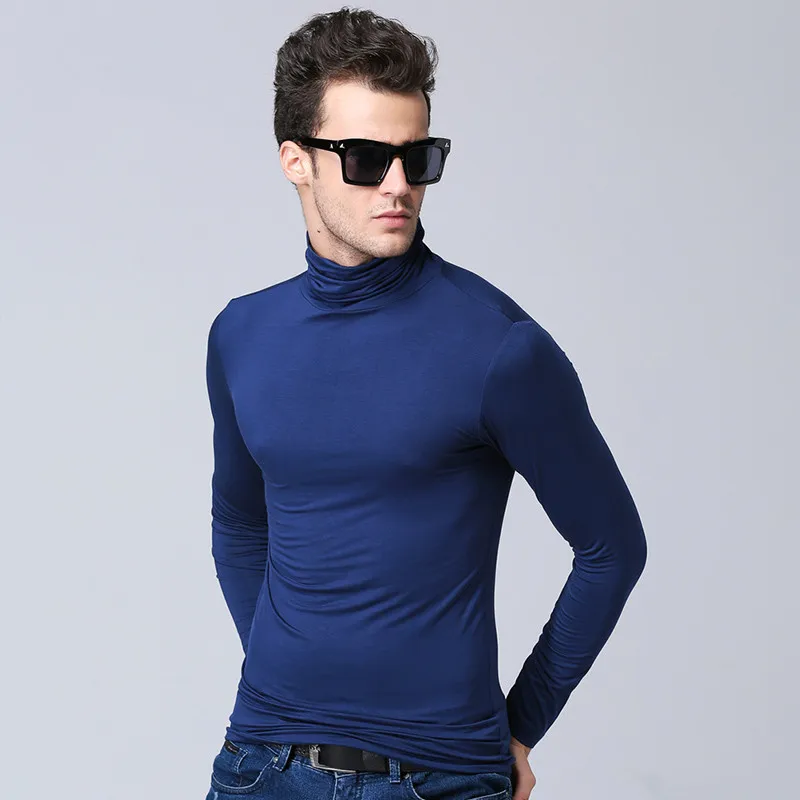 

t shirt men long sleeve t-shirt man tshirt modal turtleneck t shirts slim tight T-shirt