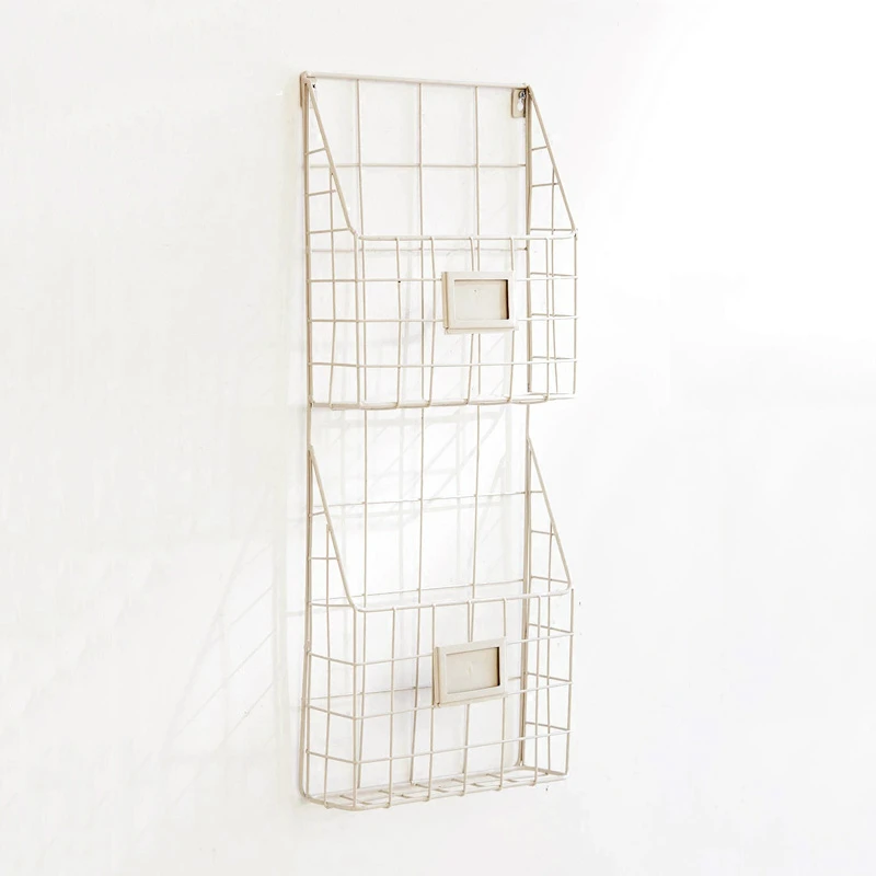 Metal Wrought IronTwo Tier Wall Storage Baskets Magazine Rack File Organizer Chalkboard Labels Metal Wrought IronTwo Tier Wall Storage Baskets Magazine Rack File Organizer Chalkboard Labels
