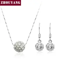 Высокое качество ZYS294 Белый хрустальный шар серебряного цвета ювелирные изделия ожерелье серьги набор Стразы с австрийскими кристаллами
