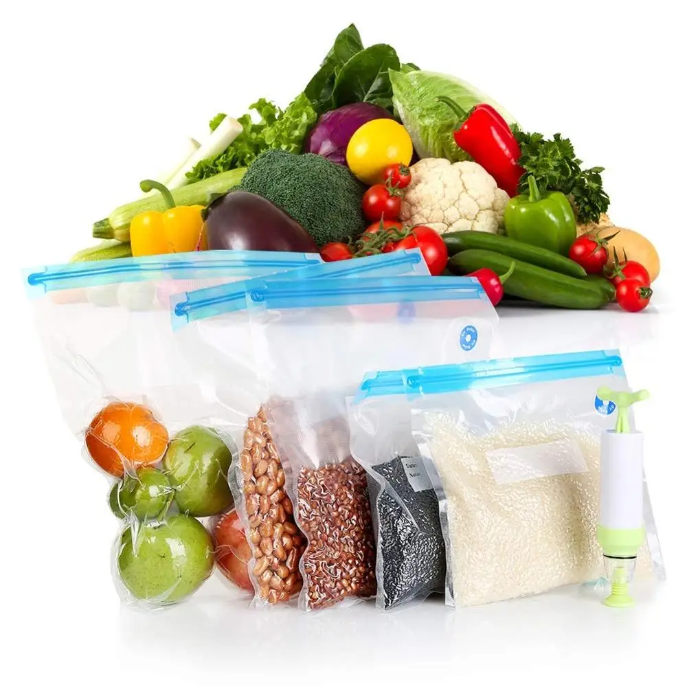 Manual Food Vacuum Bag Sealer Storage Bag Saving Space Seal Bags Pumping Vacuum Reusable Food Packages Kitchen Organizer