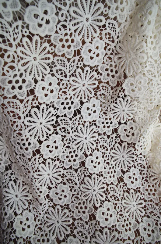 ivory lace fabric, crocheted net lace for wedding table cloths with hollow out daisy flowers african lace fabric