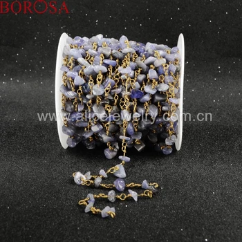 

BOROSA Fashion Rosary chain new Blue Crystal Druzy Chips free-form Bead Chains gold Color silver Plated chain necklace JT046