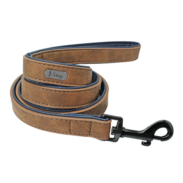Custom Dog Collars Leather Personalized Pet Dog Tag Collar Leash Lead For Small Medium Large Dogs Pitbull Bulldog Pugs Beagle Coffee Leash