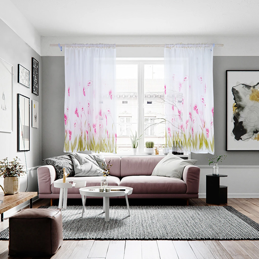 1pc Elegant Morning Glory Curtains Delicate Tulle Window Voile Fabric Drape Valance Curtain For Home Window Decoration 100x130cm Curtains Aliexpress