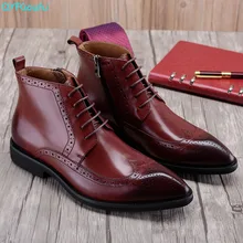Pointed Toe Genuine Leather Chelsea Boots Men Luxury Fashion Brogues Martin Boots Men Business Ankle Dress Boots Shoes vivodsicco men boots genuine leather black pointed toe luxury fashion classic business office formal ankle boots men shoes male