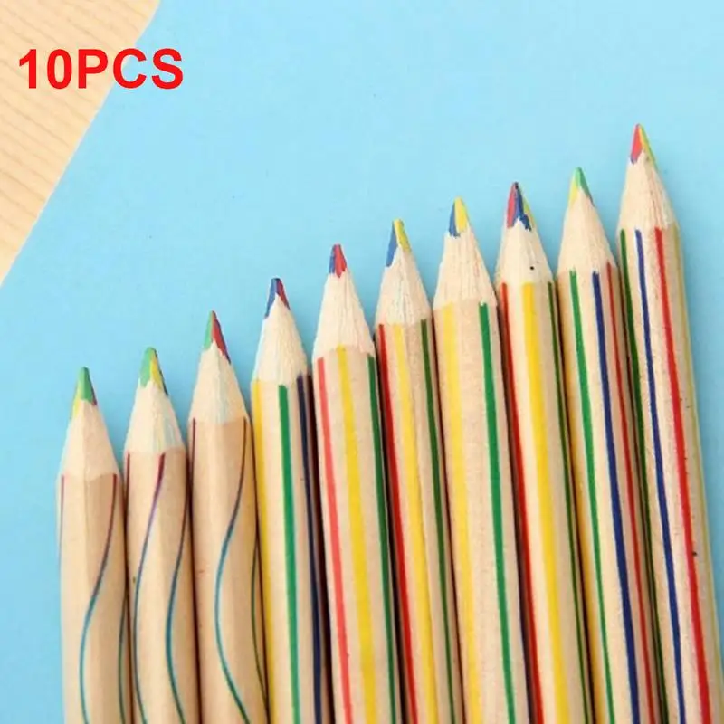 

10PCS Rainbow Color Pencil 4 Mixed Colors Wooden Pencil Multicolor Students DIY Graffiti Drawing Pencil