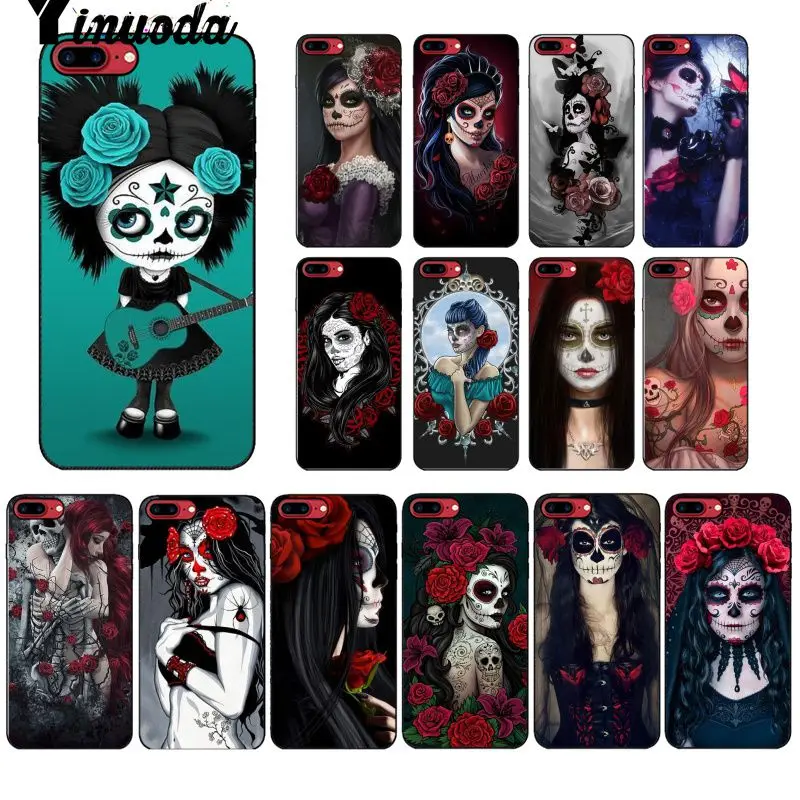 Yinuoda Catrina красивая роза с изображением черепа для девочек арт черный чехол