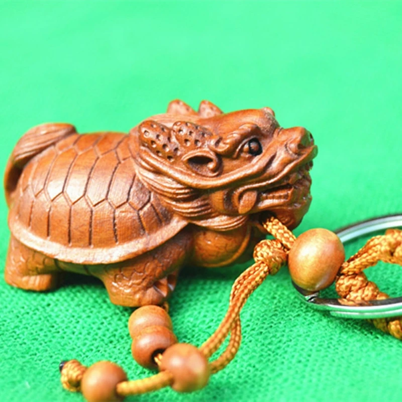 

1pc 3D Keychain Carving Dragon Turtle Statue Wood Chinese Wealth Sculpture Key Ring Pendant Key Chain Jewelry Accessory QDD9369