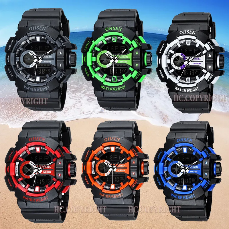 

2019 Men Fashion Big Dial High Quality Multi Function Dual Time Display LED Light Diving Sports Wrist Watch