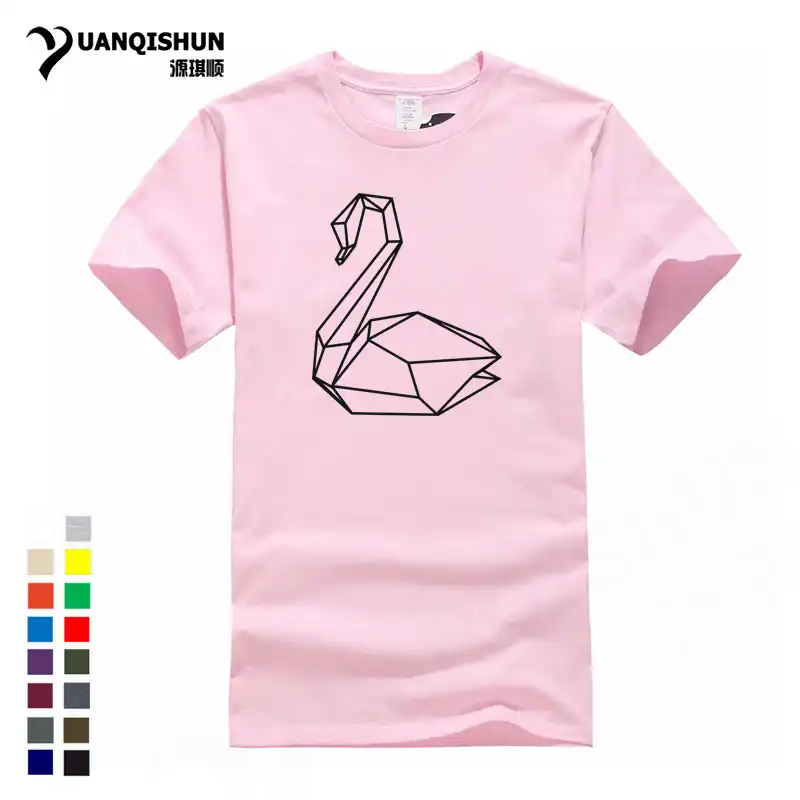 Origami Swan Print T Shirt Simple Geometric Art Animal T Shirts Novelty Design Unisex Harajuku Tees High Quality Cotton Tshirt