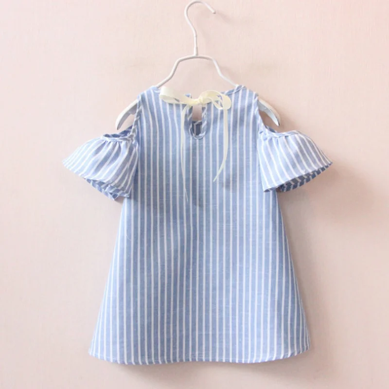 

Summer Children Kids Baby Girls Dress Cotton Casual Short Sleeve Striped Off Shoulder Dresses NSV775