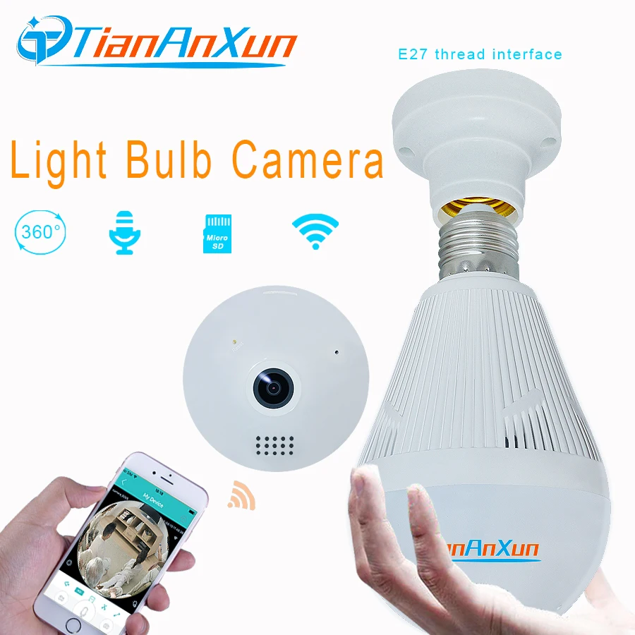 

TIANANXUN Bulb Wireless IP Camera 360 Degree Panoramic Wifi Camera Smart Home Security FishEye 3D VR white light Night Vision
